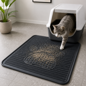 Kedi Kumu Paspası 60x42 Havuzlu Kaymaz Yıkanabilir Kedi Tuvalet Altlığı Döküntü Önleyici Mat