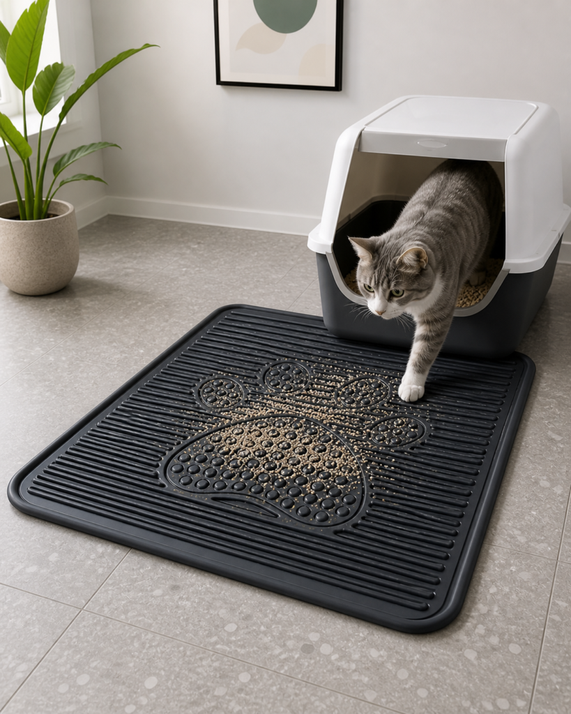 Kedi Kumu Paspası 60x42 Havuzlu Kaymaz Yıkanabilir Kedi Tuvalet Altlığı Döküntü Önleyici Mat