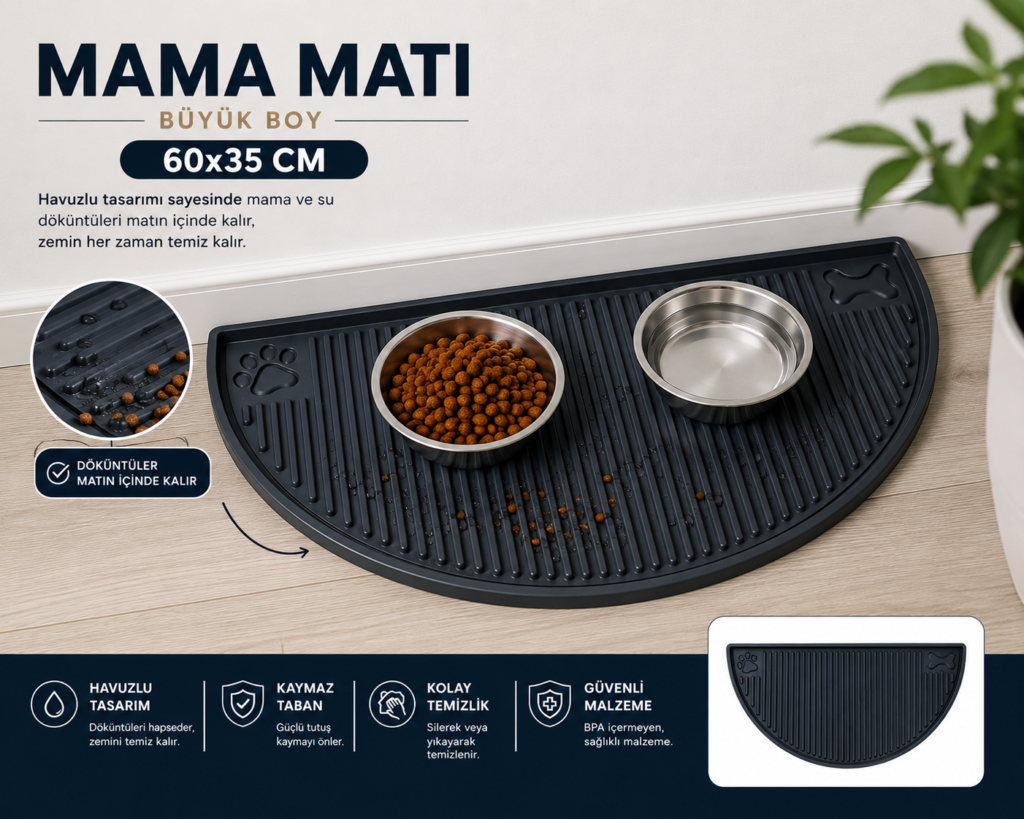 Kedi Köpek Beslenme Paspası Kedi Köpek Mama Altlığı 60x35 Cm Büyük Boy